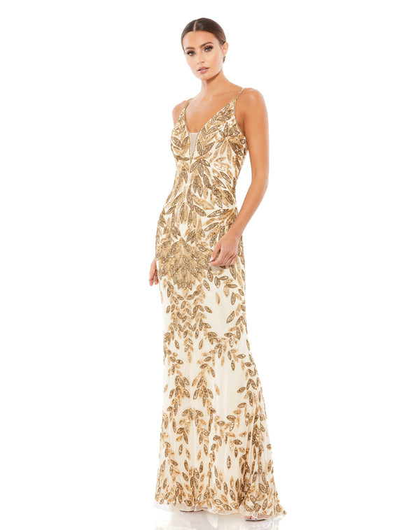 Embellished Gold Leaf Evening Gown ...